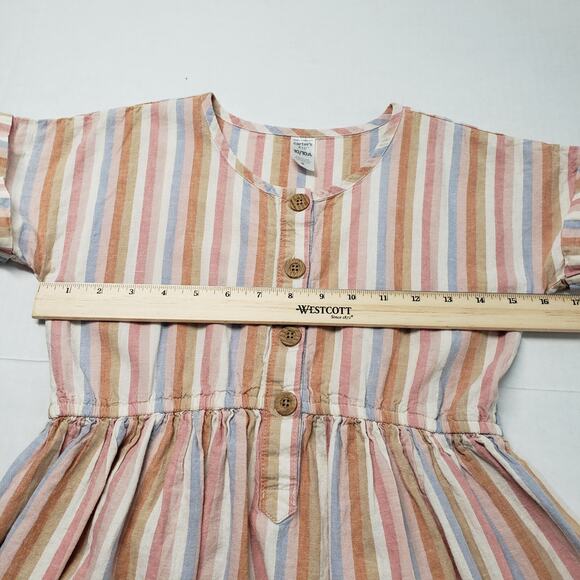 Carter's Linen Dress Girls 10/10A Pink Stripe Casual Short Sleeve Bohemian Beach - Picture 4 of 14